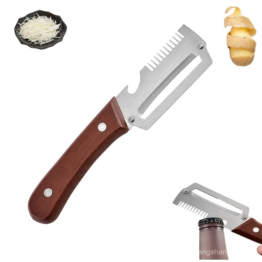 Multifunctional Kitchen Vegetable Peeler, New 2026 Stainless Steel Peeler with Wooden Handle and Open End