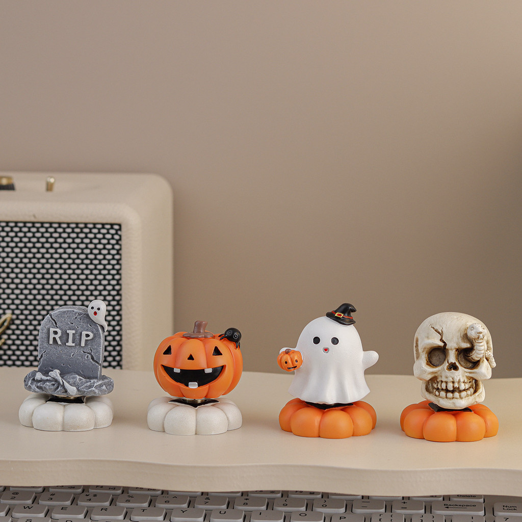 2026 New Halloween Resin Decorations Ghost Pumpkin Skull Rotating Tabletop Decoration - Cross-Border Exclusive Wholesale