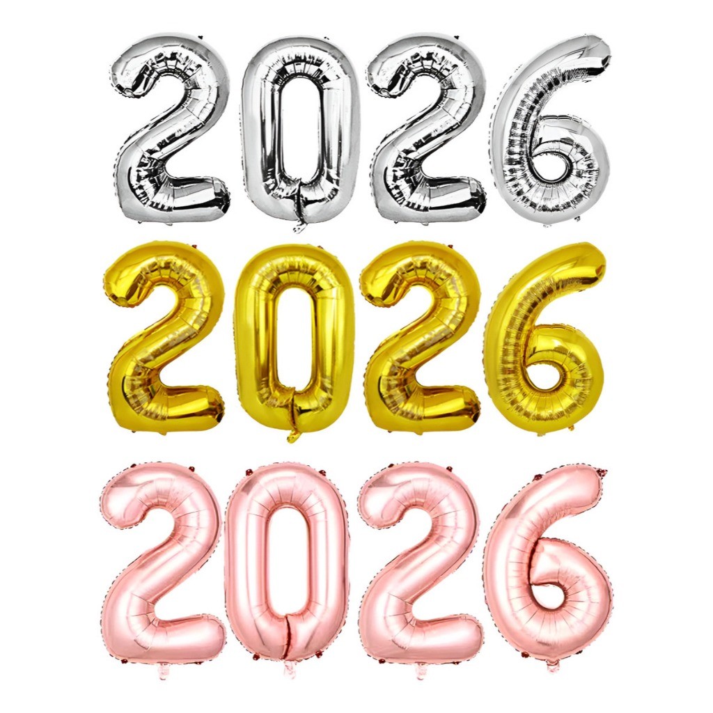 Balão 2026 Metalizado 16 Polegadas 40 cm Ano Novo New Year Dourado Prata Rose Gold Kit 4 un