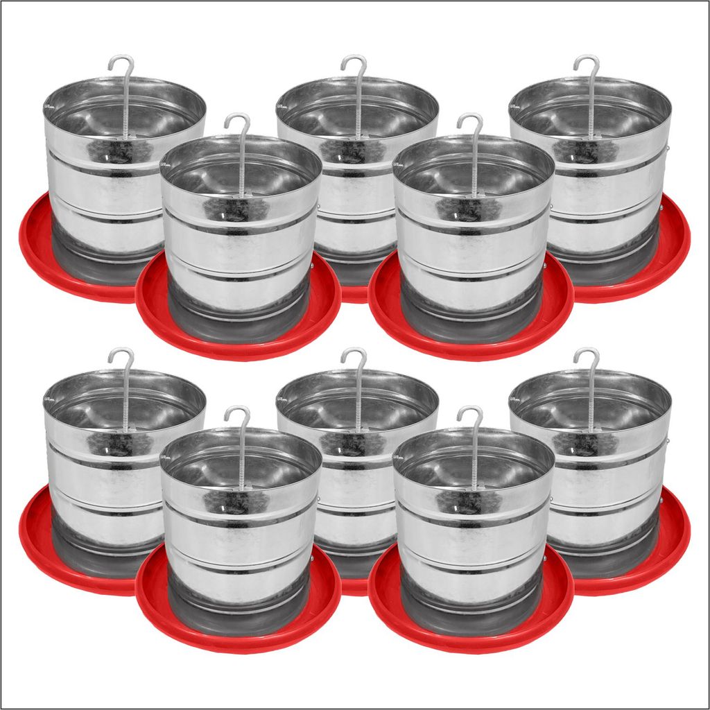Kit 10 Comedouros Tubular 10kg p/ Frango Aves Galinha Faisão Prato Anti Desperdicio