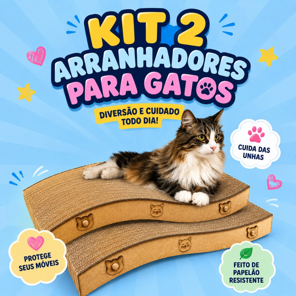 kit 2 Brinquedo Para Gatos Arranhador anatômico Antiestresse De Papelão e MDF
