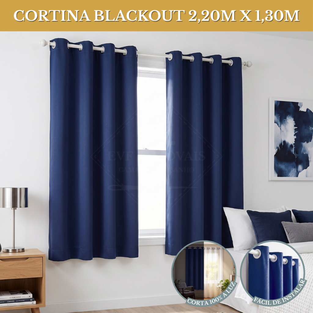 Cortina Blackout 220x130 Tecido 100% Poliéster Com Revestimento PVC Corta Luz Para Quarto Sala e Escritório