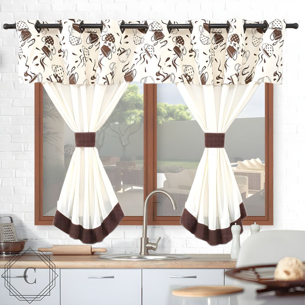 Cortina De Cozinha Janela Casa Promoção 2,60m X 1,40m Para Varao Simples Tecido Oxford Grosso