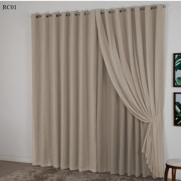 Cortina Blackout Tecido com Voil Flame Gaze de Linho 4,50m x 2,70m