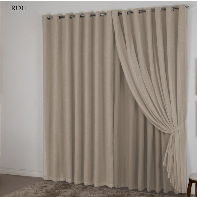Cortina Blackout Tecido com Voil Flame Gaze de Linho 5,50m x 2,70m