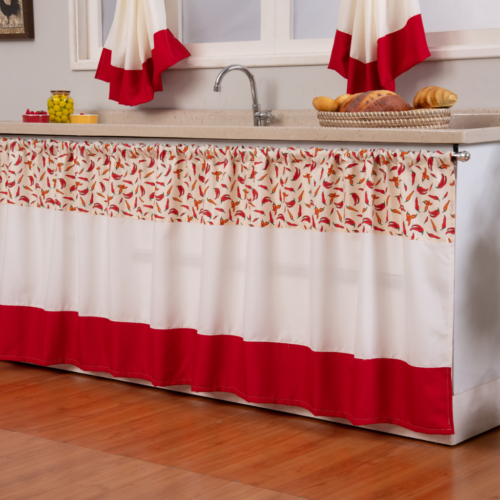 Cortina Para Pia Cozinha Balcão 3,00x0,80 Tecido Estampado Varias Decoração Master Chef