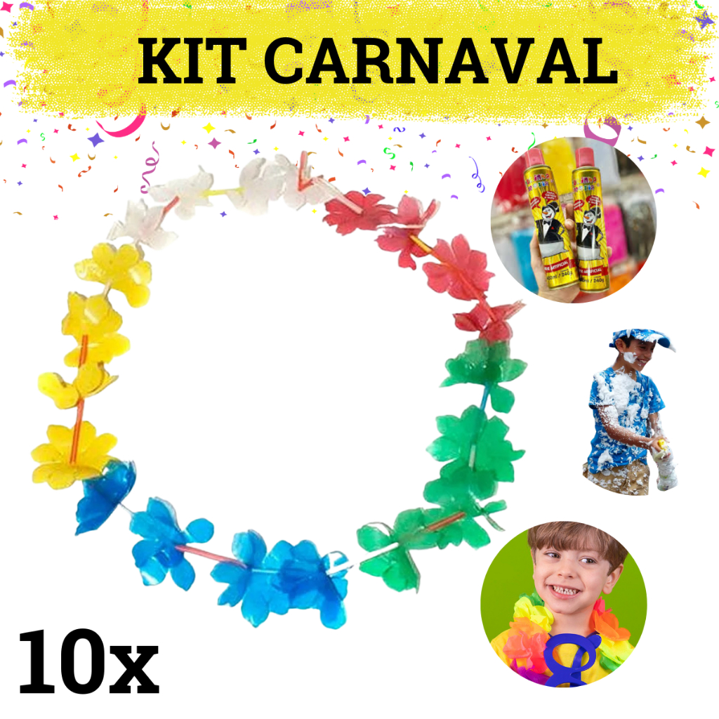 Kit Carnaval 10 Pacotes de Colar Havaiano Festa Adereço Fantasia Decoração Carnaval Brinquedo