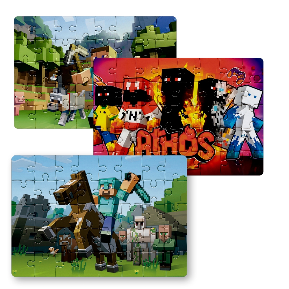 KIT 3 Peças Quebra Cabeça Minecraft MOD, ATHOS, Creeper | 24, 40 e 70pçs | Sublime Fantasia
