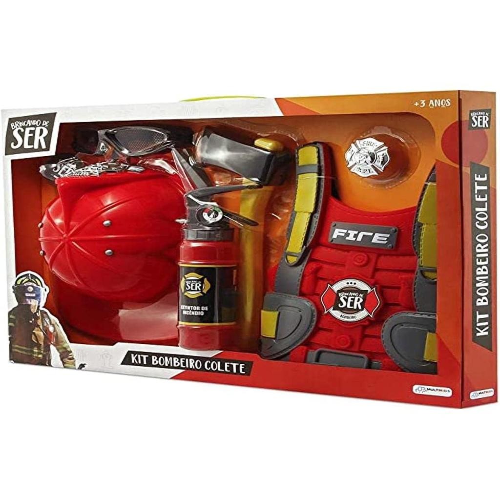 Brinquedo Infantil Kit Bombeiro Com Colete Brincando De Ser Multikids Fantasia Profissão Para Crianças