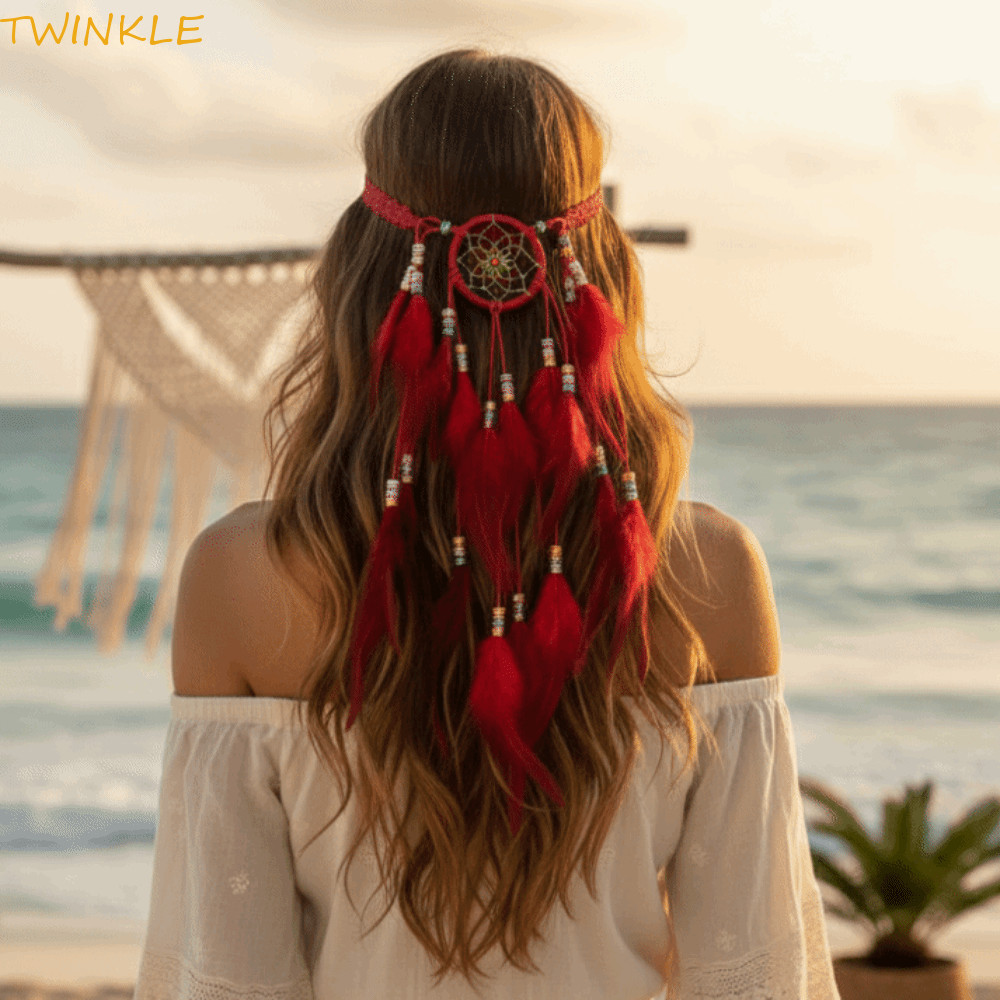 TWINKLEO Boho Tassel Headpiece , Faixa De Crochê Intrica Longa Pendurada Borlas Dreamcatcher Feather Headband