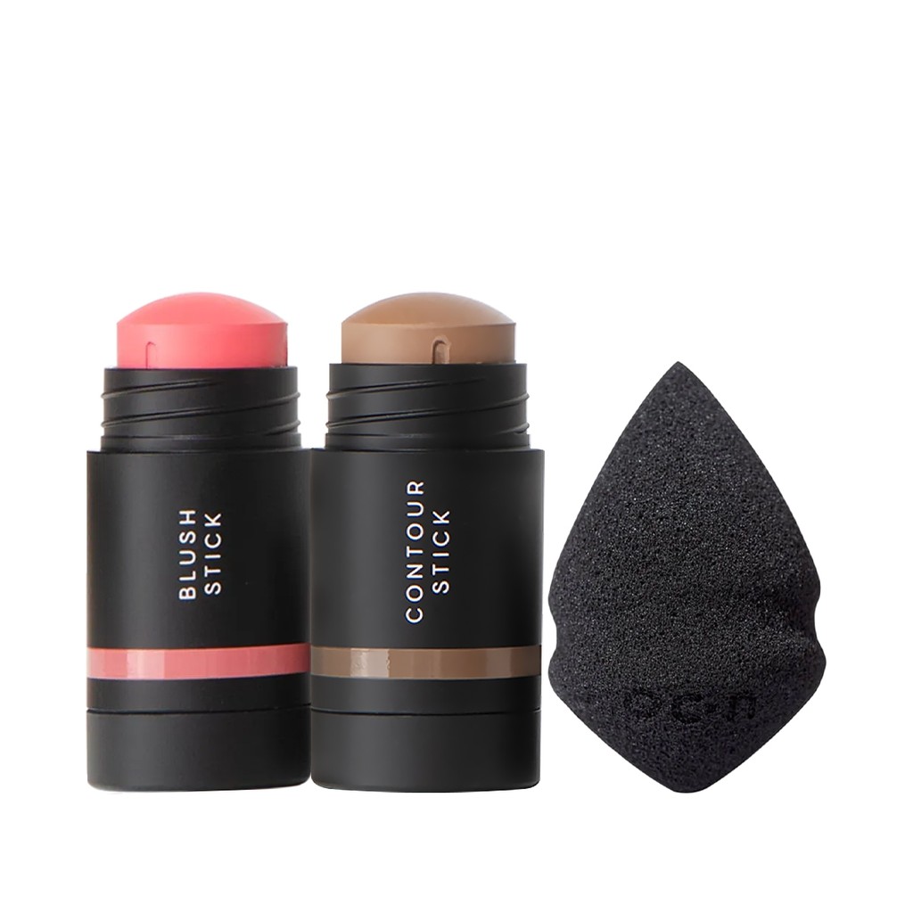 Kit Océane Edition Mini Blush Cloudy Pink Stick Contorno Marrom Claro e Esponja de Maquiagem (3 produtos)