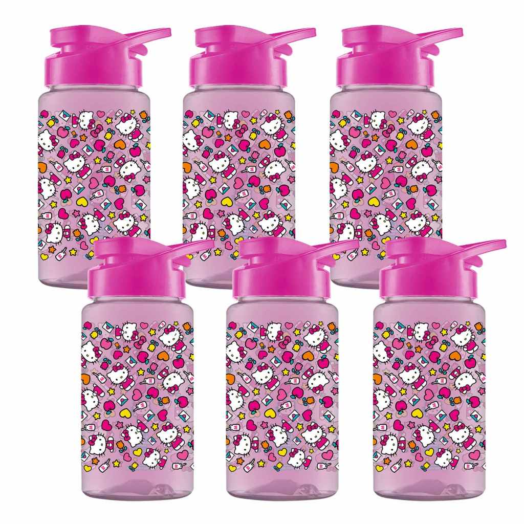 Kit 6 Squeeze Pink Hello Kitty 500ml Sanrio Treino Academia