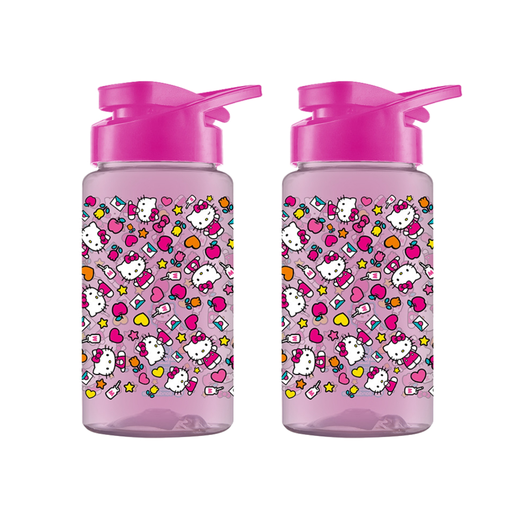 Kit 2 Garrafa Squeeze Hello Kitty Pink 500ml Plástica Sanrio Fitness