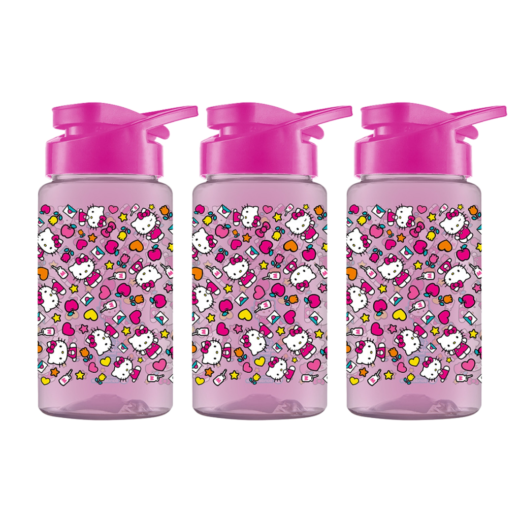 Kit 3 Garrafa Squeeze Hello Kitty Pink 500ml Plástica Sanrio