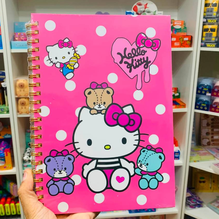 Caderno Espiral Capa Dura Hello Kitty Sanrio Infantil Escolar Menina Caderno de Anotações Fofo Pink