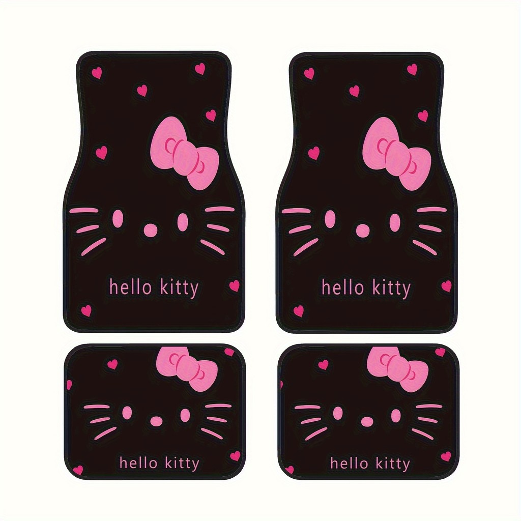 Conjunto de tapete para pés de carro Sanrio Pink Hello Kitty de 4 peças, acessórios internos de carro com tudo incluído