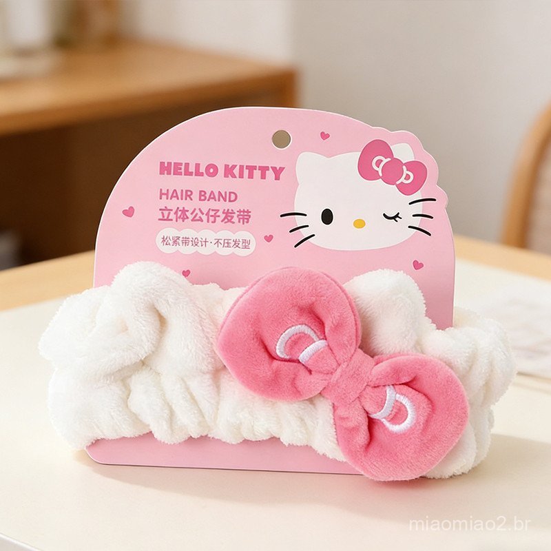 MINISO  Sanrio Family Series - Elastic, Soft, and Cute Cartoon Hairband (Hello Kitty, Red & Pink) 21.5cm x 7.8cm x 5cm