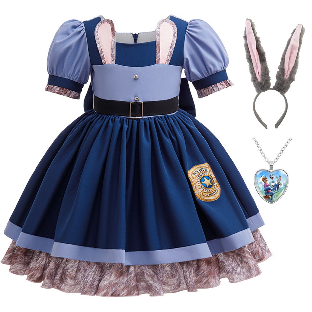 Fantasia de Cosplay para Meninas, Vestido de Princesa Judy da Polícia para Carnaval e Festa, com Mangas Bufantes, Vestid
