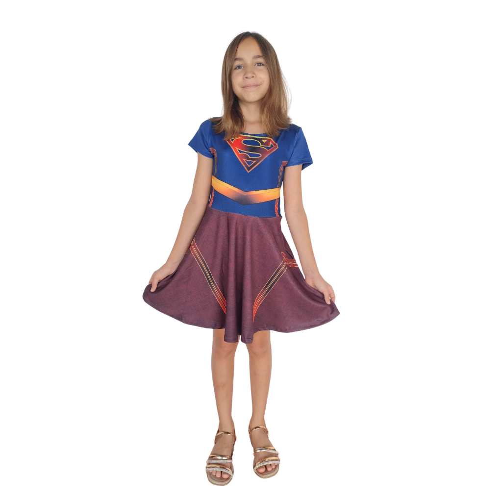 Vestido Infantil Super Heroina Pronta Entrega Festa Fantasia Carnaval Girl Cosplay