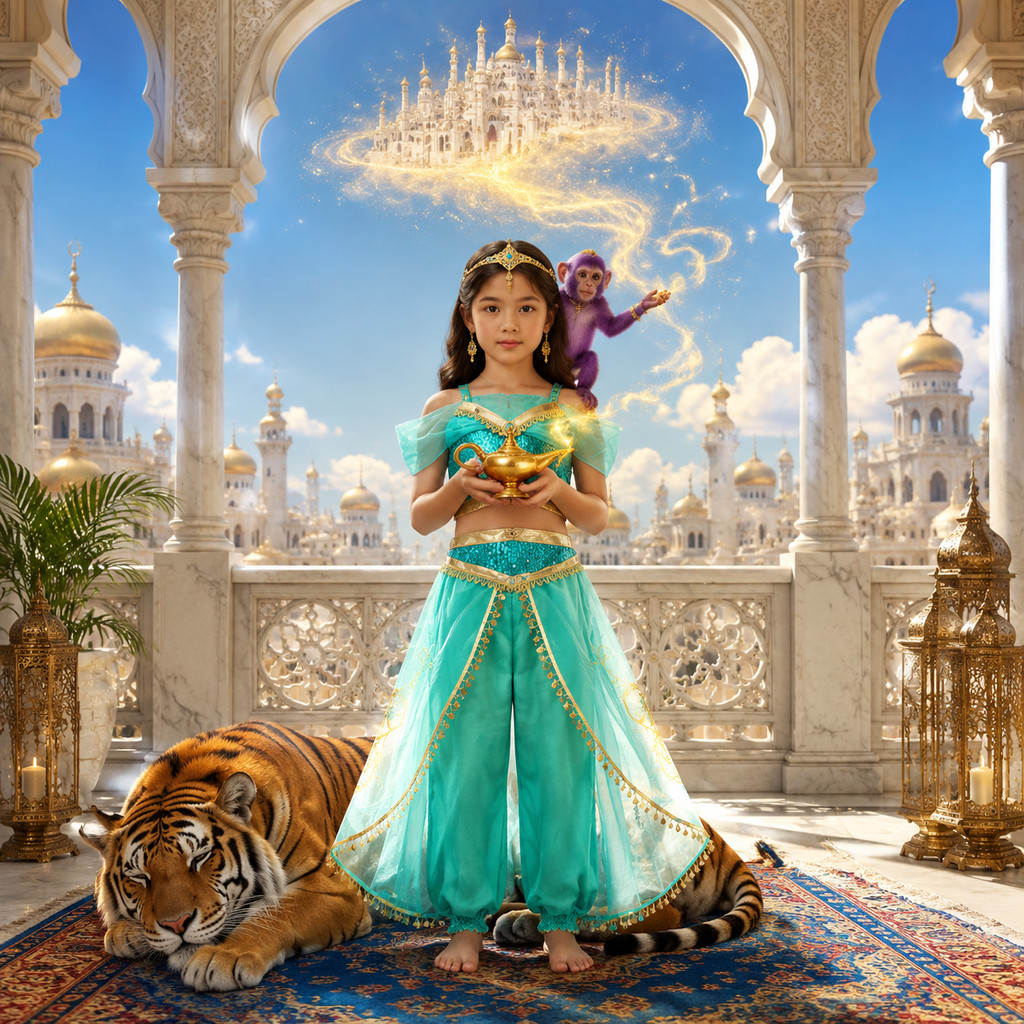Meninas Jasmim Princesa Fantasia Vestido Traje Aladdin Lâmpada Mágica Halloween Carnaval Festa Cosplay Role Play Criança