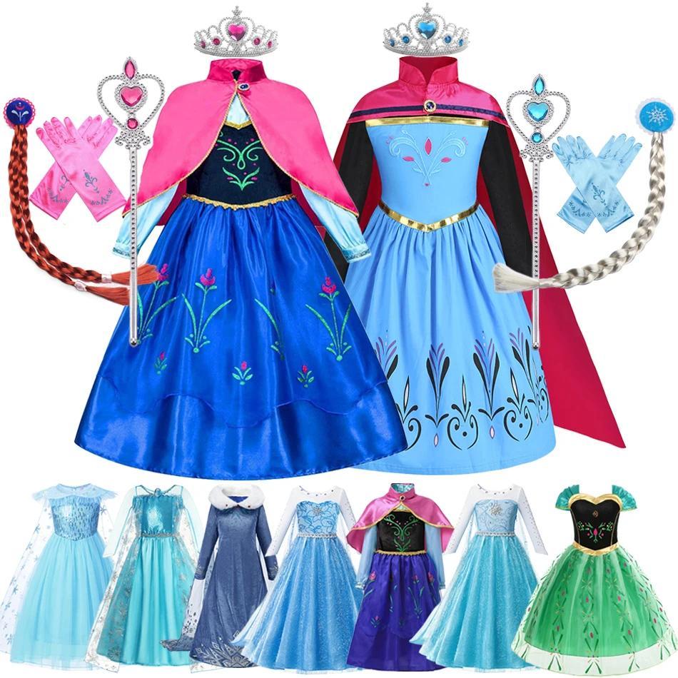 Meninas Elsa Anna Neve Rainha Vestido De Princesa Traje Aniversário Halloween Natal Carnaval Cosplay Crianças 2-8Y Role
