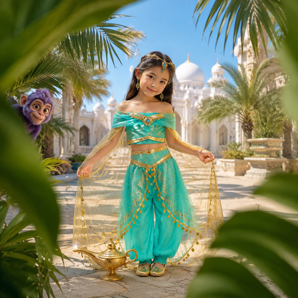 Halloween Meninas Jasmim Princesa Traje Vestido Aladdin Lâmpada Mágica Carnaval Festa Cosplay Crianças Roupa