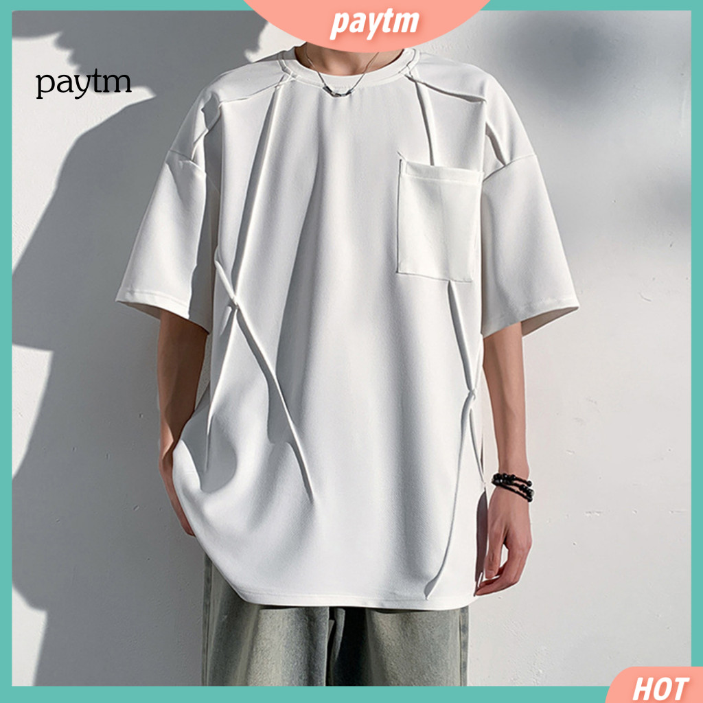 Men Round Neck T-shirt Top Men’s Summer Sports Breathable Soft Fabric Short Sleeve Loose Fit Tee for Wear – Lightwei