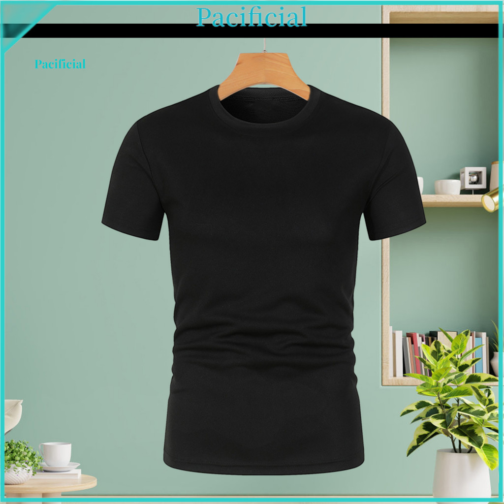 Casual Men T-shirt Soft Polyester Tee Men's Slim Fit Quick-dry Sports Short Sleeve Round Neck Gym Fitness Lightweight So