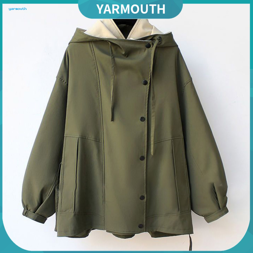 Zipper Closure Coat Hooded Jacket Women’s Lightweight Windbreaker Patchwork Colorblock Outdoor with Button Long Sleeve