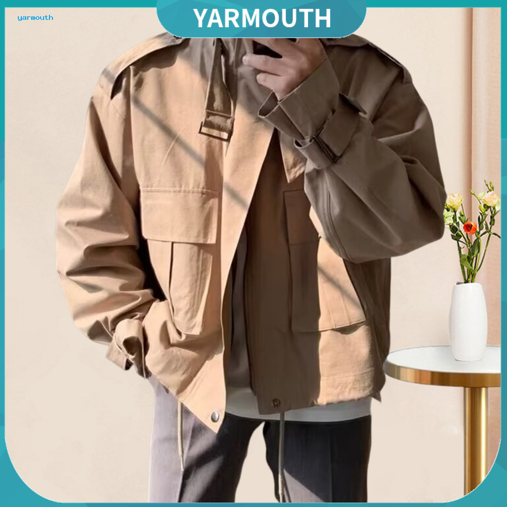 Men Windbreaker Jacket Casual Outwear Men's Lightweight Long Sleeve Solid Color Zippered with Large Pockets and Adjustab