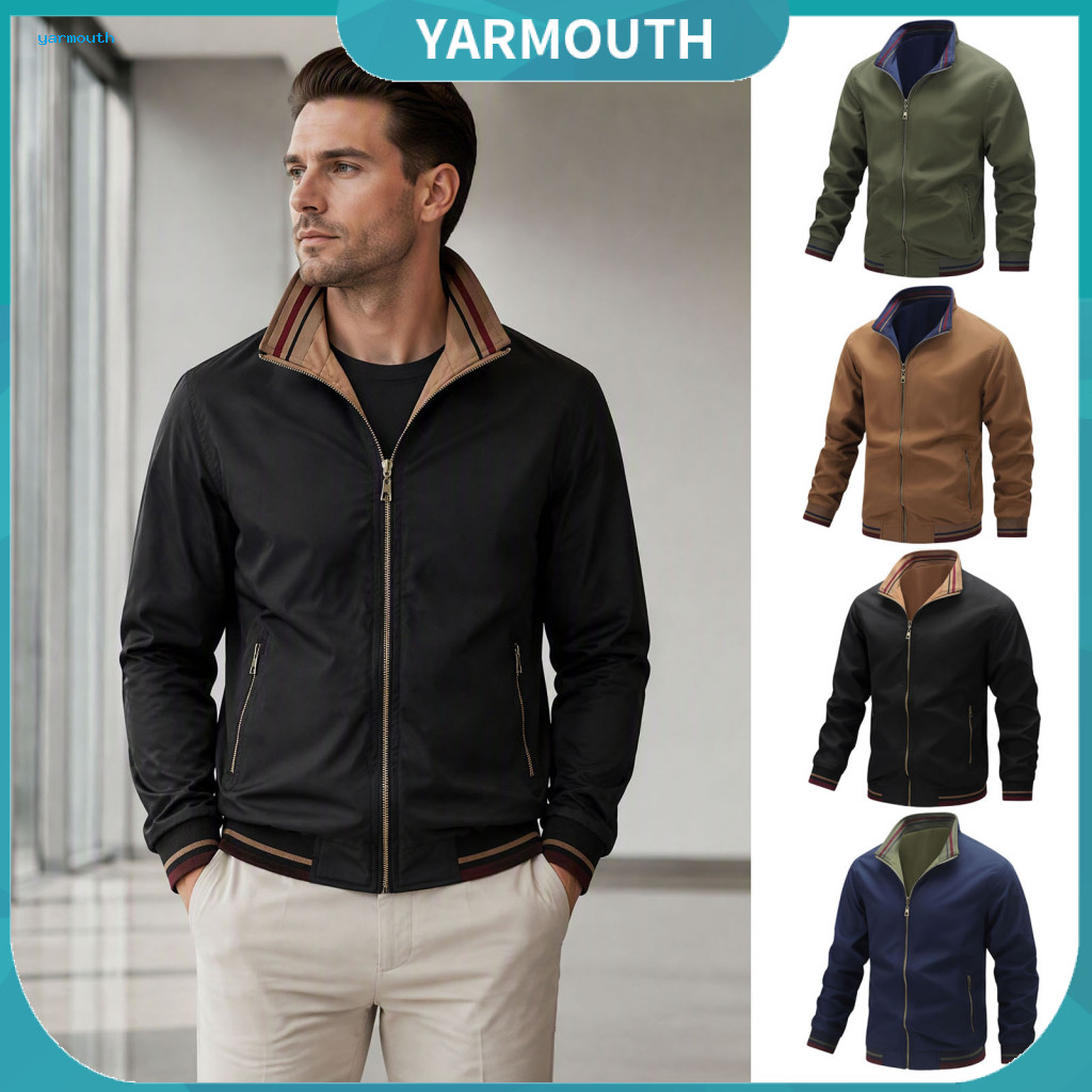 Wind Resistant Sport Jacket Casual Lightweight for Men Men's Stand Collar Bomber Full Zip Windbreaker with Zipper Pocket