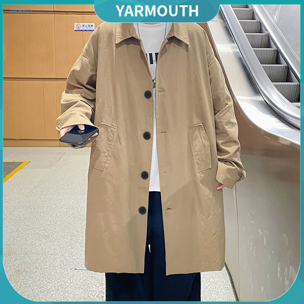 Men Coat Soft Jacket Men's Lightweight Windbreaker Trench with Lapel Long Sleeve Button Placket Pockets – Loose Fit Mi