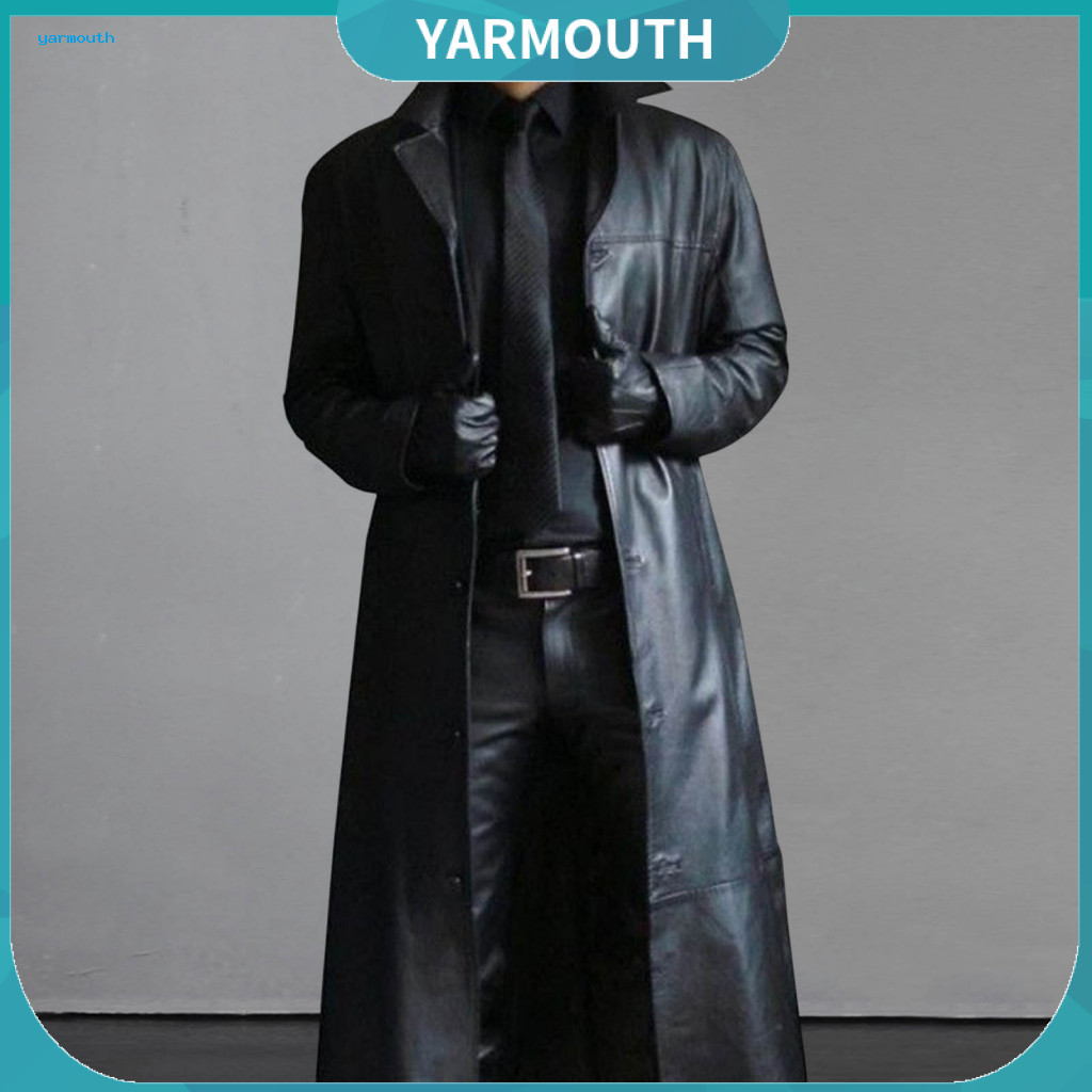 Single-breasted Men Jacket Lapel Coat Men's Slim Fit Faux Leather Long Sleeve Single Breasted Windbreaker Extra Outerwea
