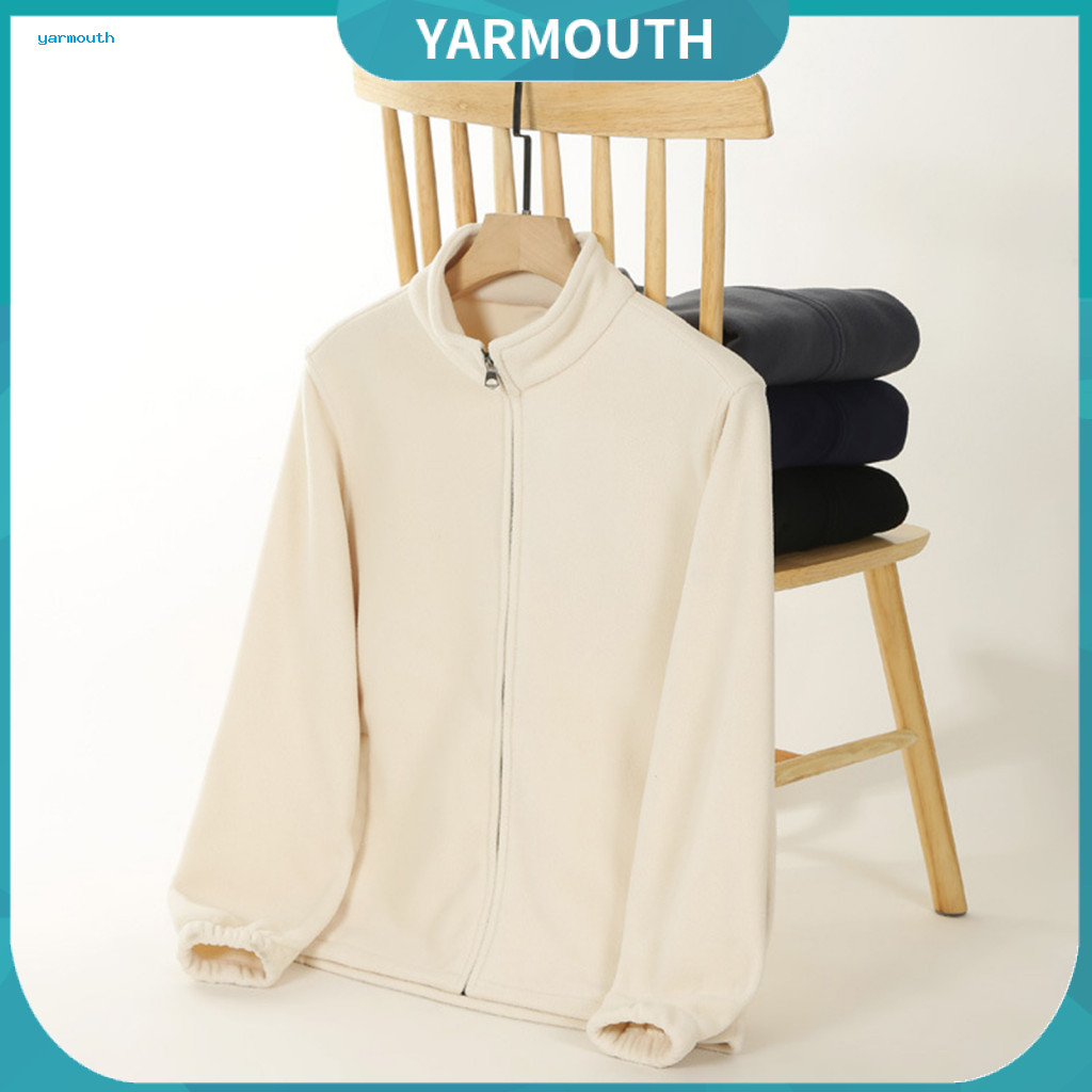 Men Zip-up Jacket Lounge Top Blouses Men's Outdoor Fleece Windbreaker Thick Double-sided Long Sleeve Warm Solid Color Fa