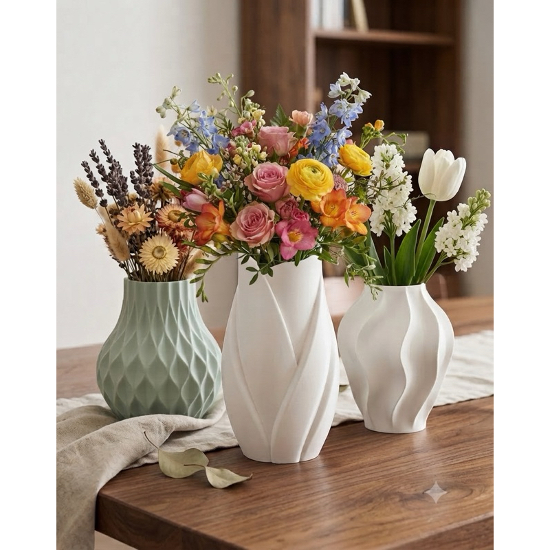 Vaso Decorativo branco Moderno Em PLA 3D Para Flores Arranjos Mesa Sala Quarto Design Minimalista Escolha o Modelo