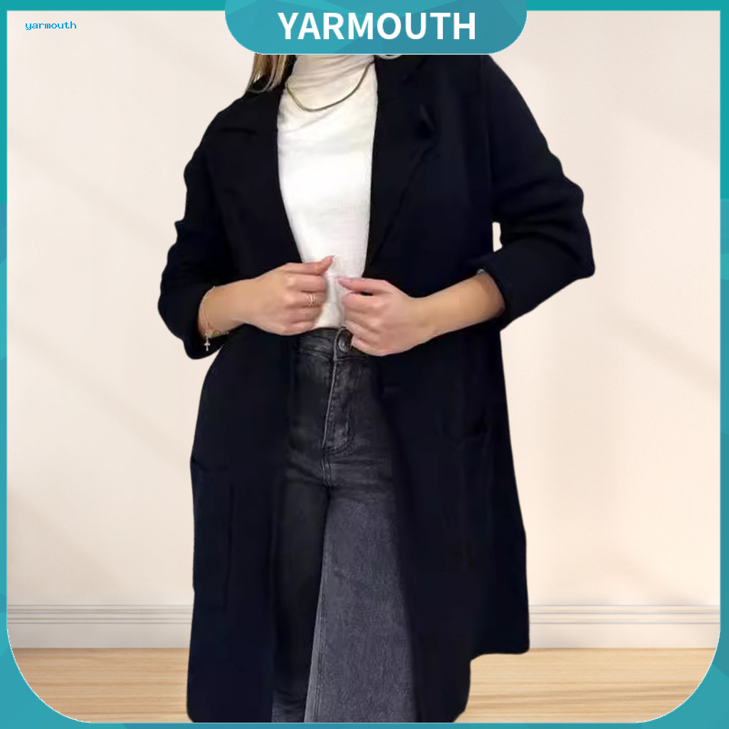 Lapel Button Coat Women Loose Fit Jacket Women’s Fall Winter Mid-length Single-breasted with Turn-down Collar Thermal
