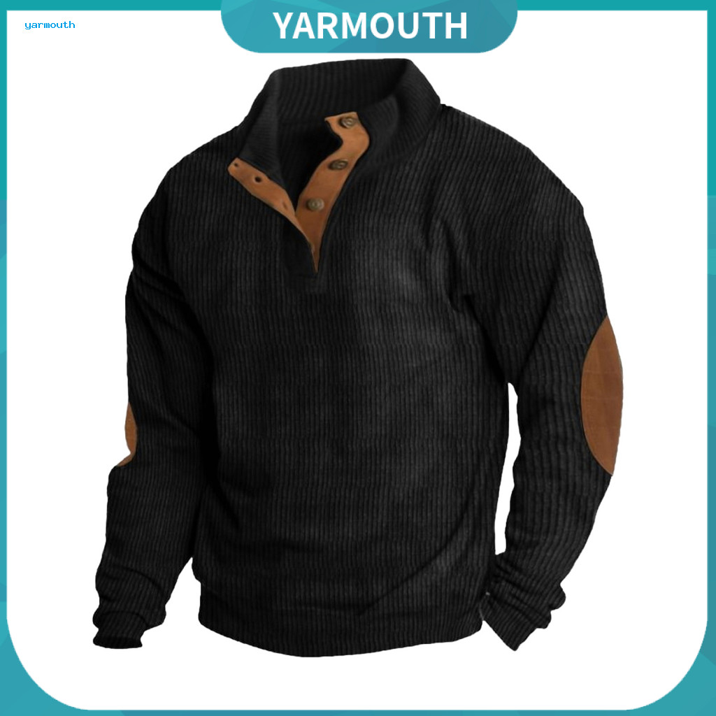 Stand Collar Button Sweatshirt Men Retro Color Matching Men's Casual Long Sleeve Button-up Loose Fit Colorblock Top for