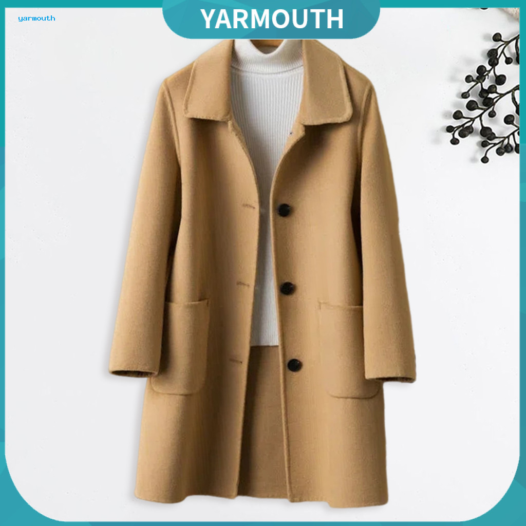 Short Coat Single-breasted Women’s Woolen with Dual Pockets Lapel Collar Loose Fit Thermal Jacket for Spring Fall Wint