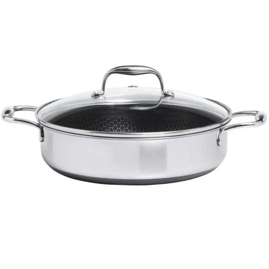 Frigideira Reta Multiuso Tampa de Vidro Cooking Pro Hive 26 cm em Aço Inox Fundo Triplo Oxford