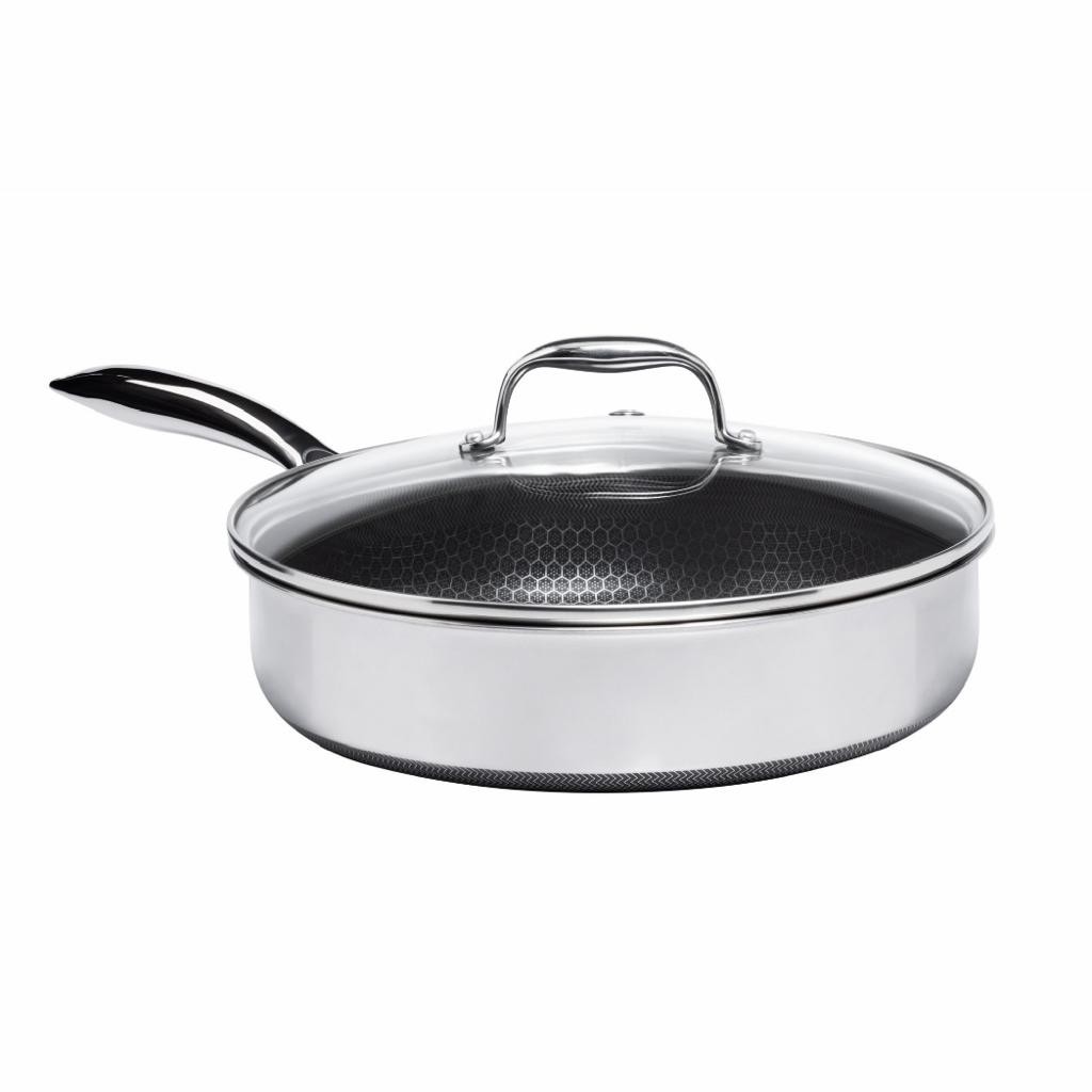 Frigideira Reta com Tampa de Vidro CookingPro Hive 28 cm 5.5 L em Aço Inox Fundo Triplo Oxford