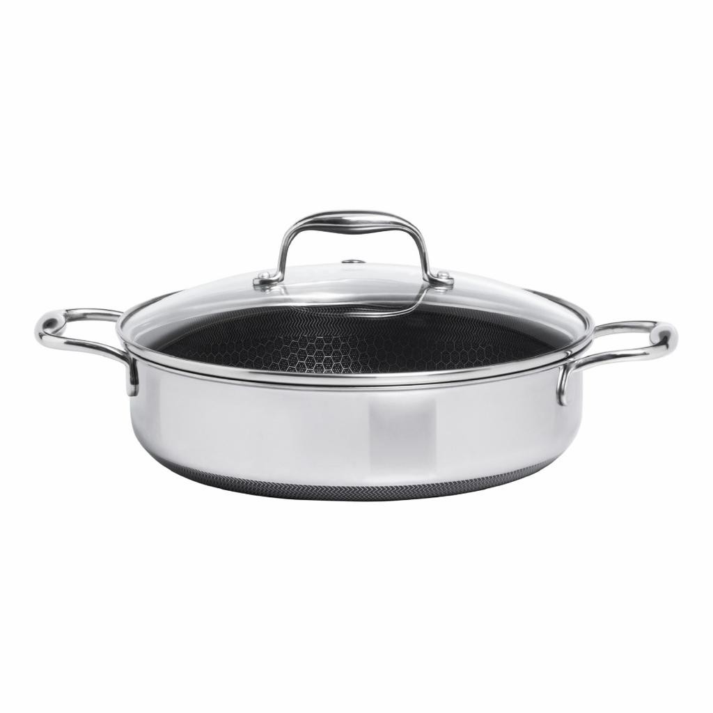 Frigideira Reta Multiuso com Tampa de  Vidro CookingPro Hive 26 cm 4.7 L em Aço Inox Fundo Triplo Oxford