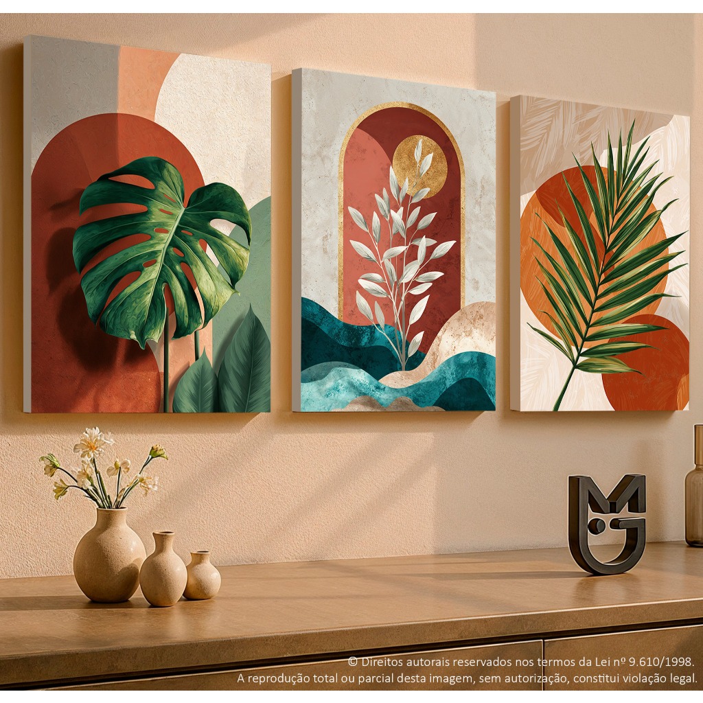 Quadros Decorativos Folhas verdes Folhas Estilo boêmio Sala de estar Quarto Decoração de parede