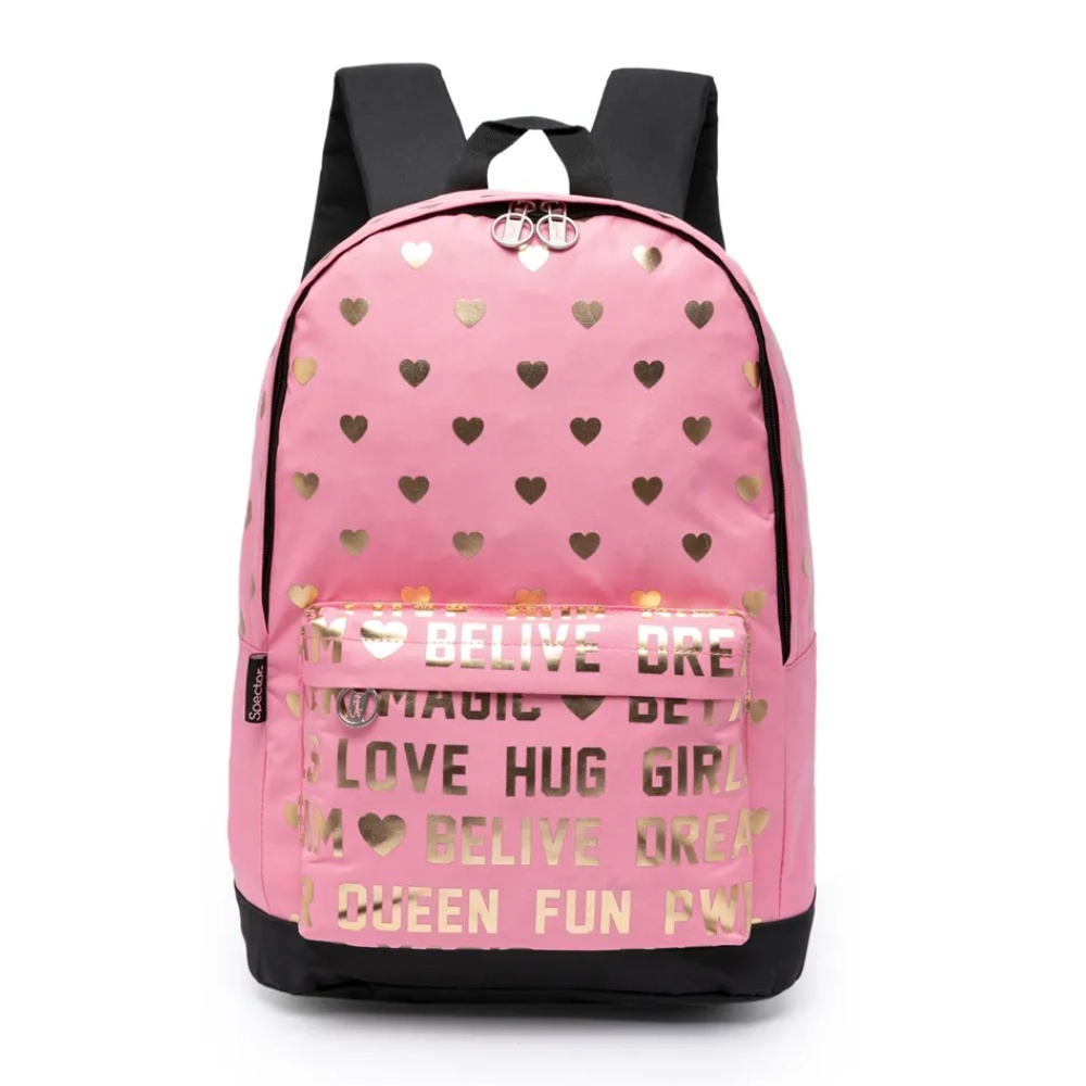 Mochila De Costas Juvenil Rosa Coração - Spector