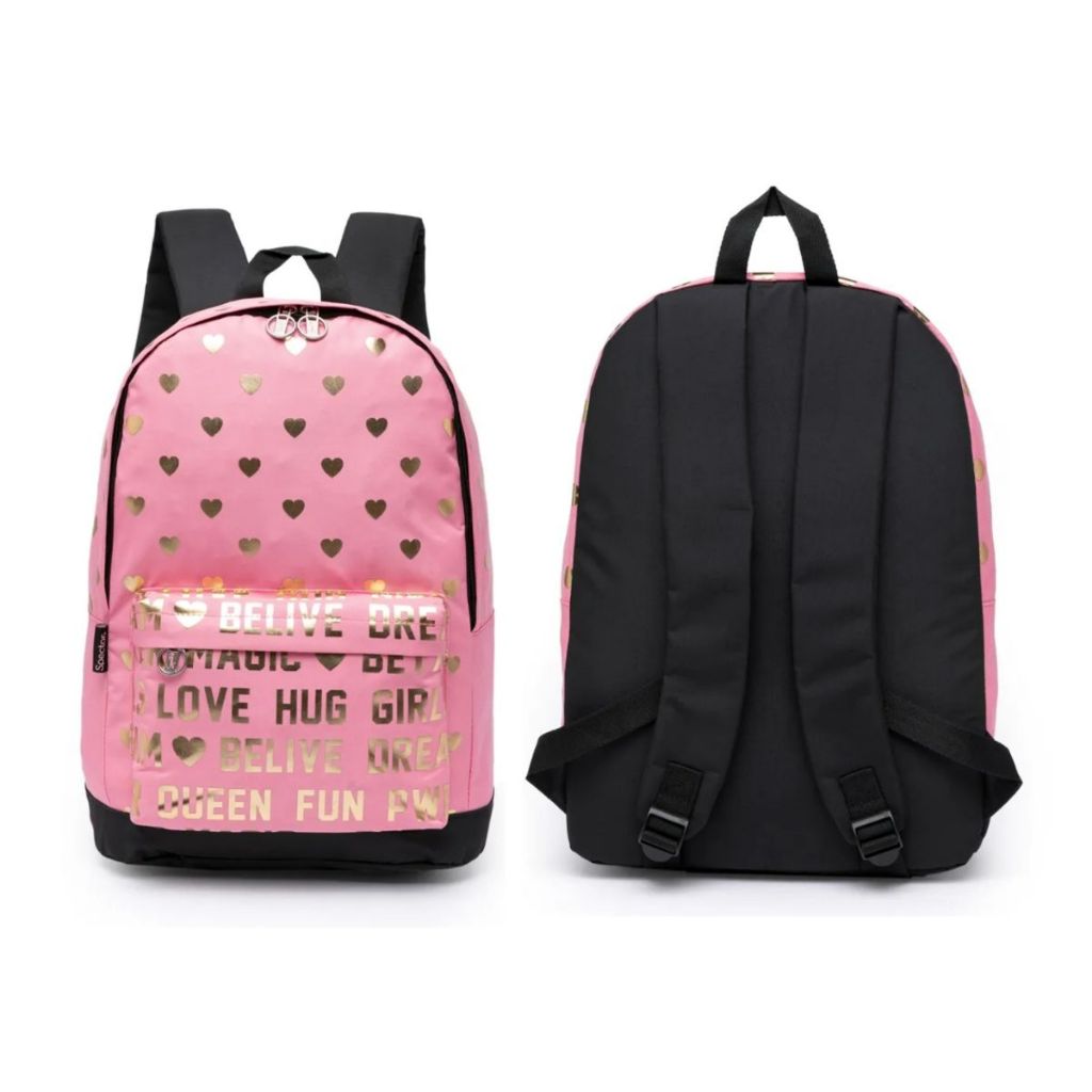 Mochila De Costas Juvenil Rosa Coração - Spector