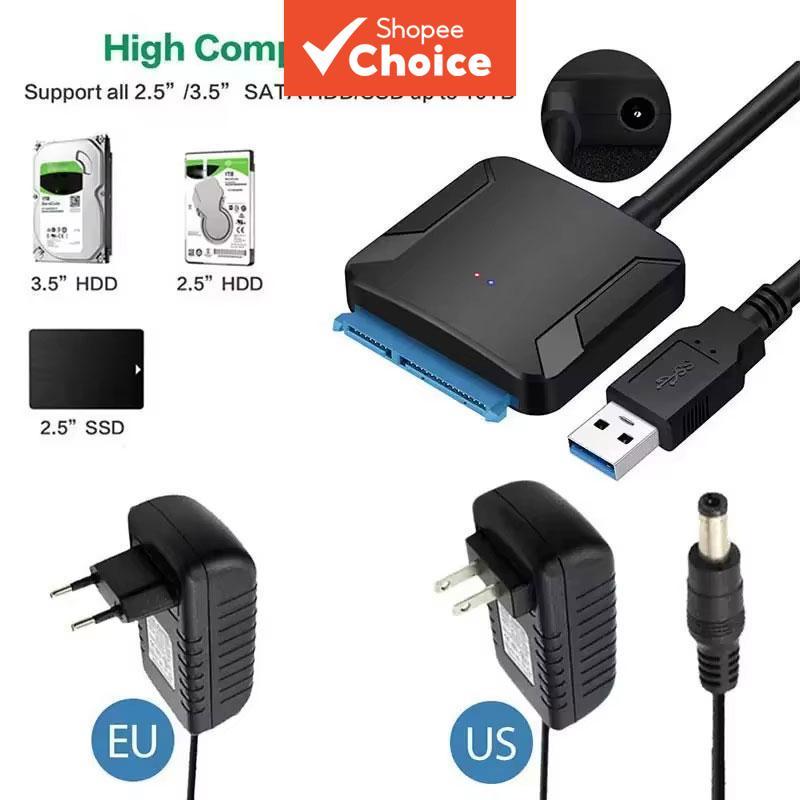 Cabo Conversor USB 3.0 para SATA III, Adaptador de Disco Rígido para HD 3.5 e SSD 2.5 com Fonte de Alimentação 12V/2A