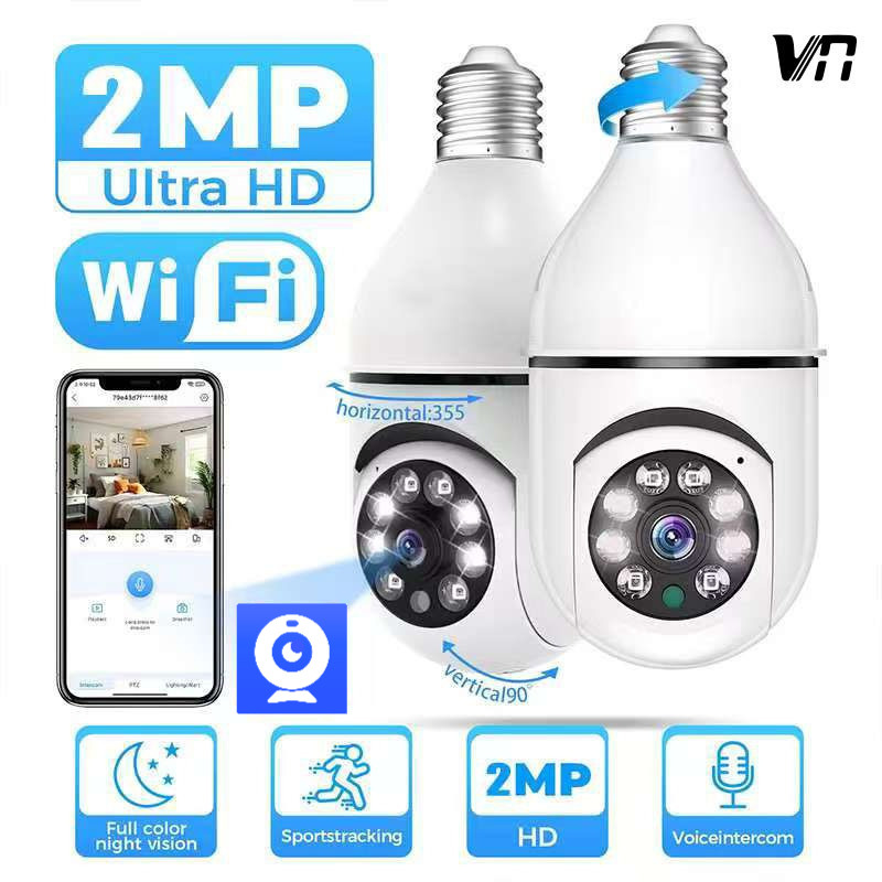 App V720 360 Câmera De Segurança WiFi ° Lâmpada De Visão Noturna Sem Fio Com Microfone full UHD