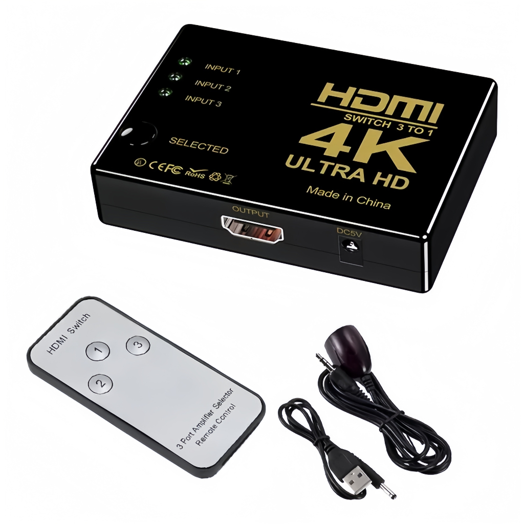 Chaveador Comutador Divisor Hub Multiplicador Sinal Hdmi 3x1 Switch 4k 3d Uhd Full Hd