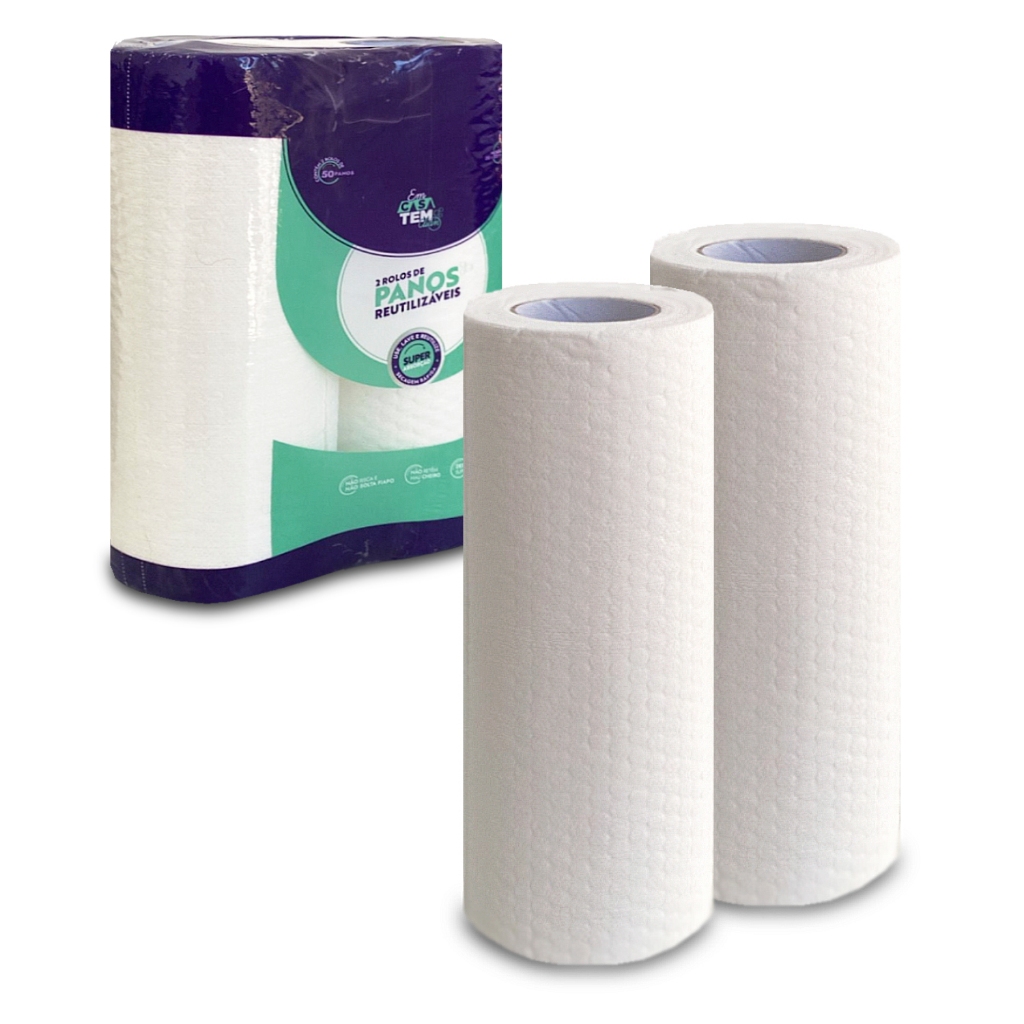 Kit 2 Rolo de Pano Reutilizáveis 100 Unidaddes Multiuso Alta Absorção Reutilizado 22x20cm