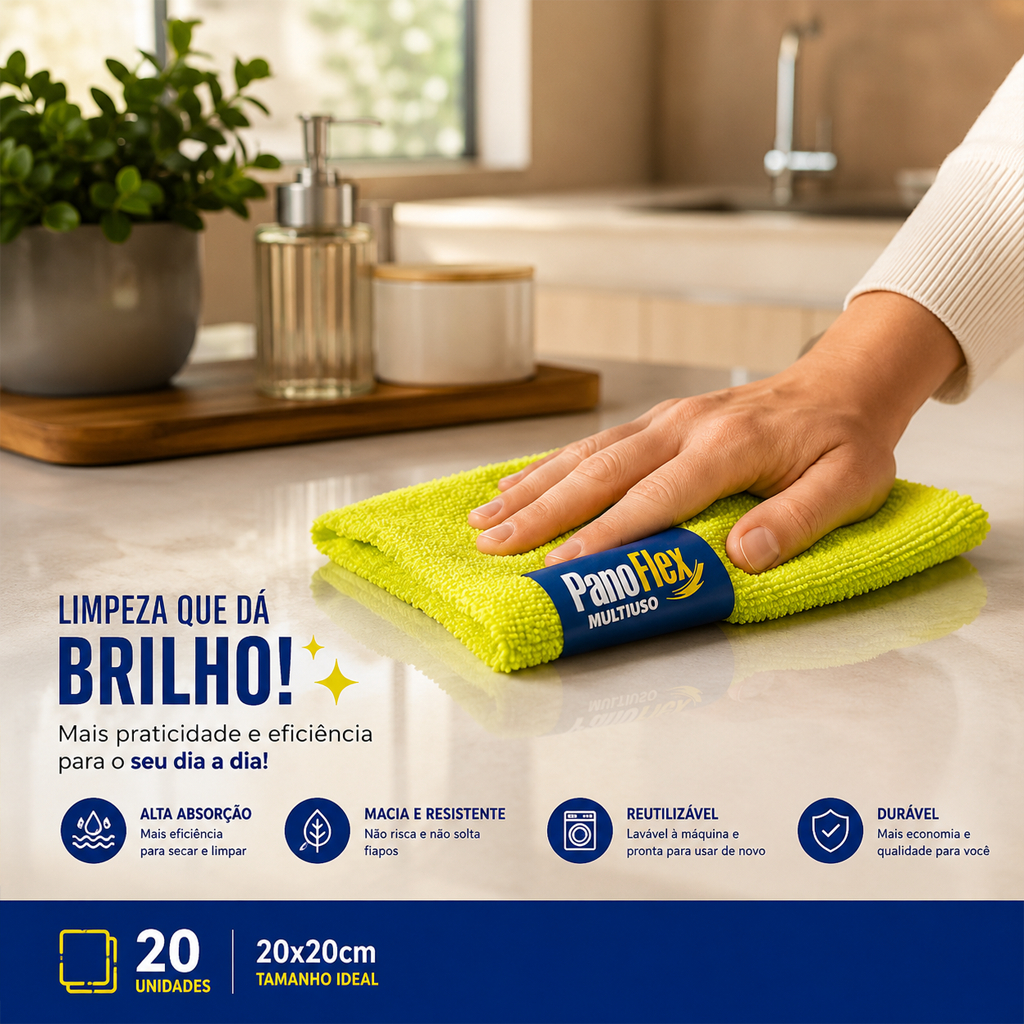 Kit Com 20 Panos Microfibra Em Rolo Autopicotado Destacavel 20x20cm Reutilizável