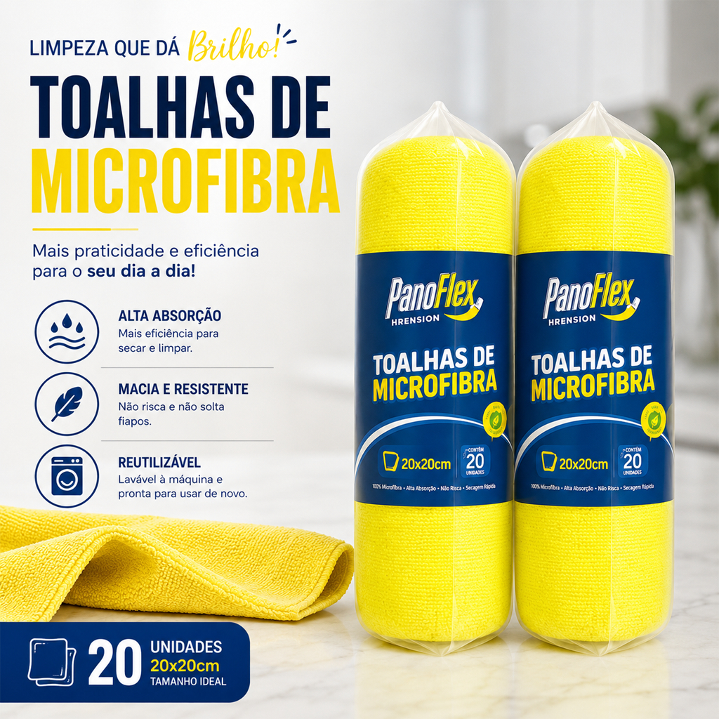 Kit Panos Microfibra 2 Rolos Com 20 Autopicotado Destacavel 20x20cm Reutilizavel